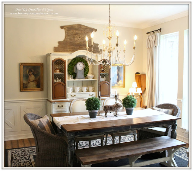 Farmhouse-Planked Table-French Chandleier-French Country Dining Room- From My Front Porch To Yours