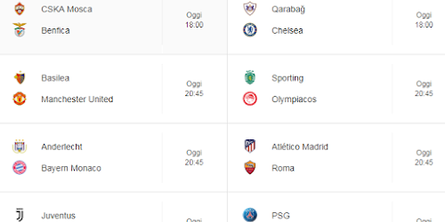 CHAMPIONS LEAGUE:LE SFIDE DI OGGI