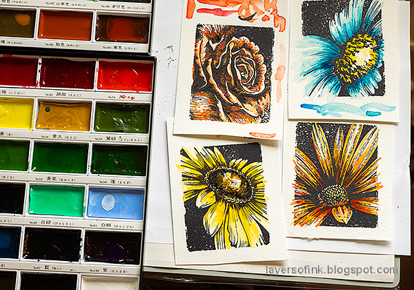 Layers of ink - Bold Botanicals Tutorial by Anna-Karin Evaldsson. Watercolor with Gansai Tambi.