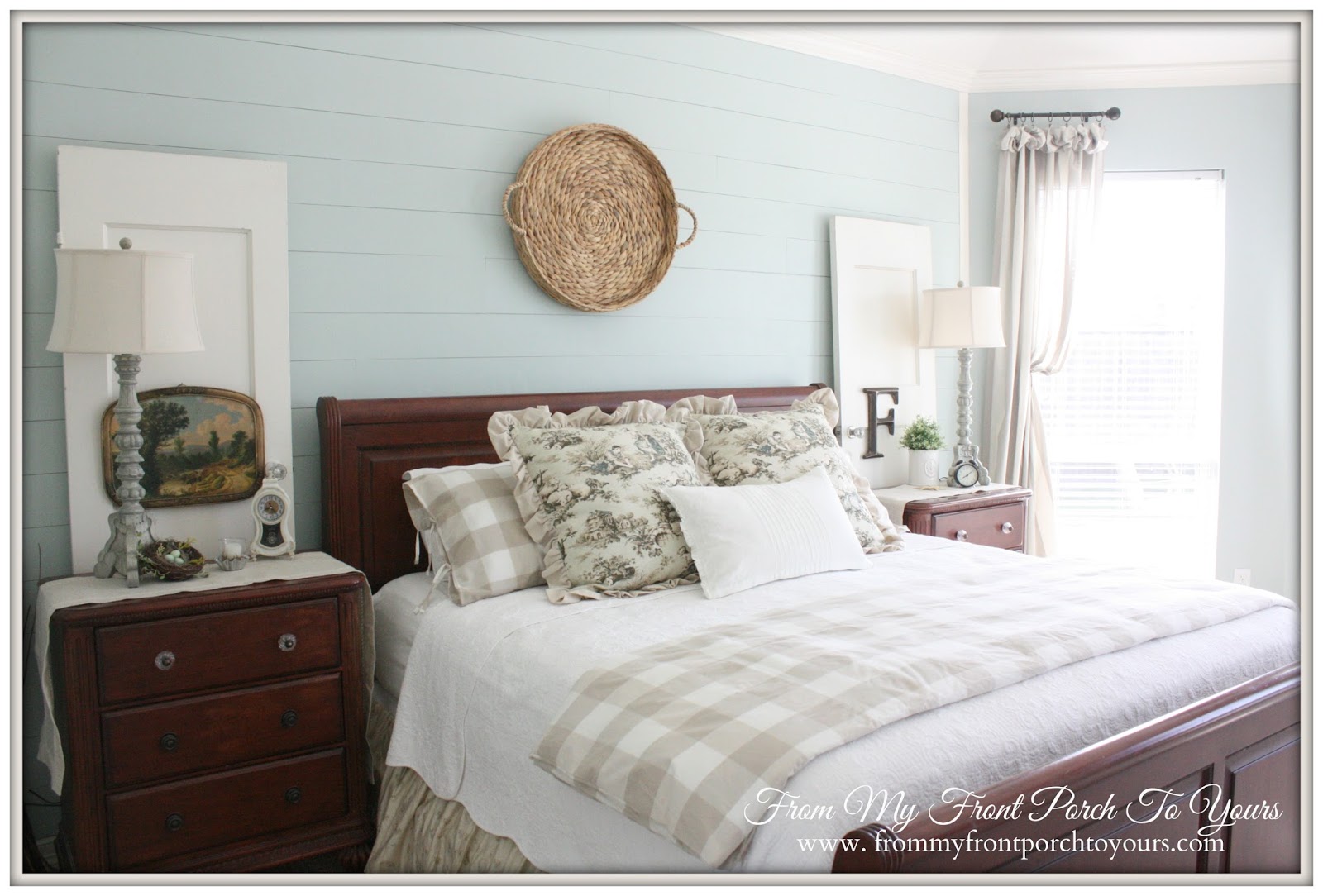 From My Front Porch To Yours- French Farmhouse Bedroom Makeover-Sherwin Williams 6211 Rainwashed 