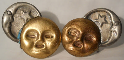 Vintage 1940s William Spratling Mexican Jewelry   Sterling Silver and Copper Sun and Moon Faces   Brooch and Earrings Set 