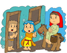 Resultado de imagem para dESENHO jOSÉ E mARIA BATENDO NA PORTA DAS HOSPEDARIA