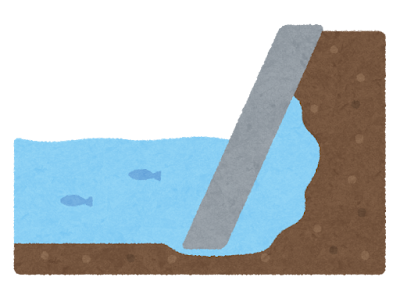 空洞のできた河川護岸のイラスト