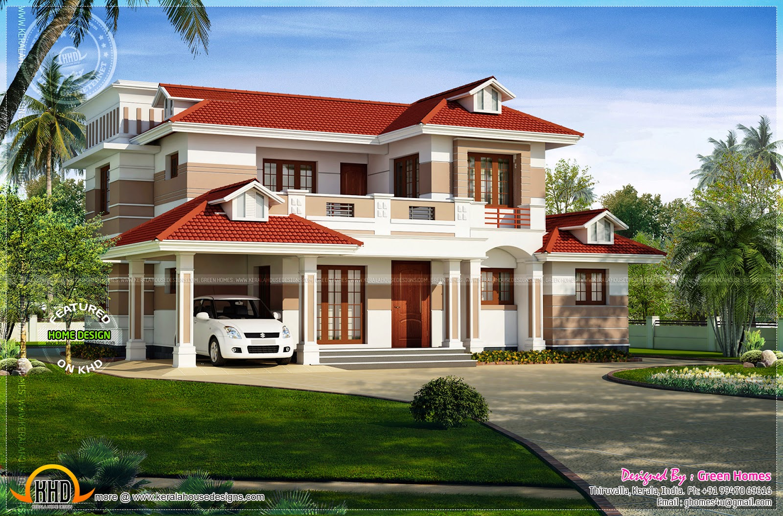 Nice red roof house exterior Kerala home design and 