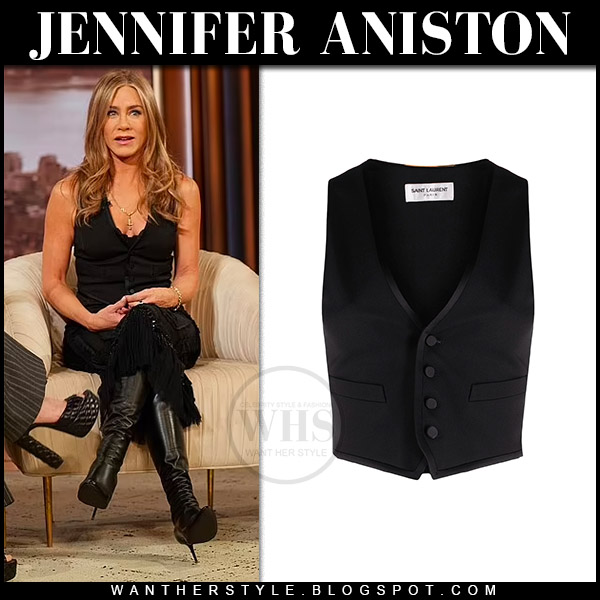 Jennifer Aniston in black sleeveless vest and black boots