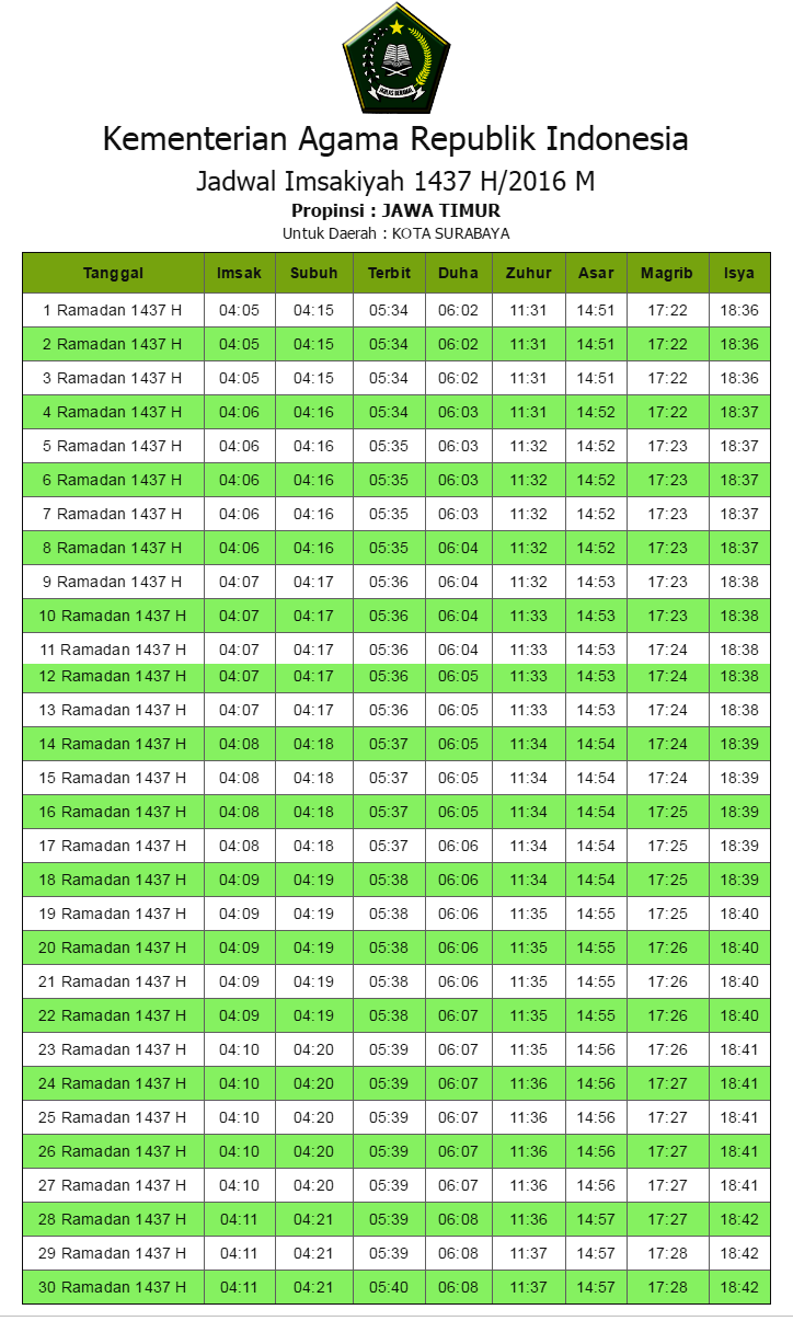 JADWAL IMSAKIYAH RAMADHAN 2017 1438 H VERSI KEMENAG 