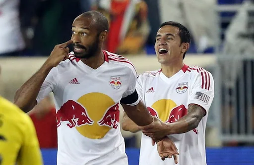 New York Red Bulls forward Thierry Henry celebrates his second goal against Columbus Crew