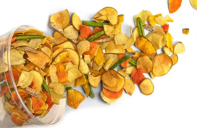 A bucket of veggie chips