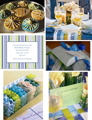 Today's post features a blue and green striped baby shower