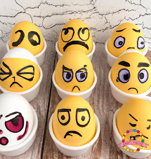 Tie-Dye Eggs: Hard-boil eggs, let cool, mix boiling water, vinegar, and food coloring, dip eggs for a few seconds, and let dry on a paper towel. Repeat with different colors.