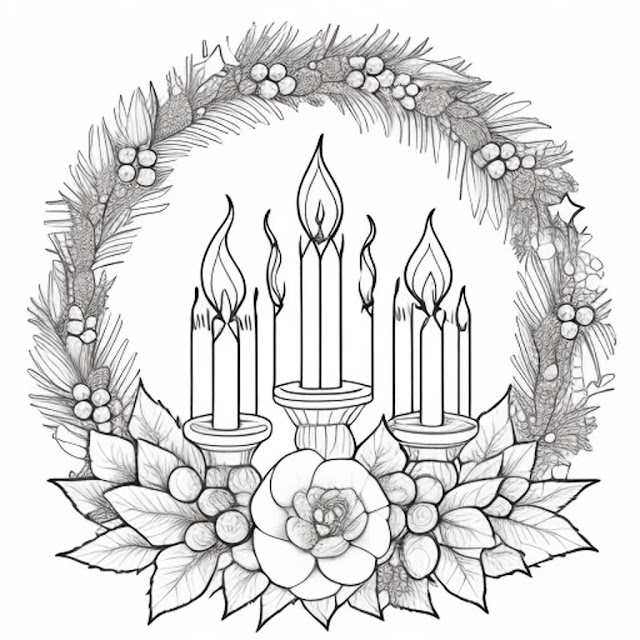 Christmas coloring page with candles