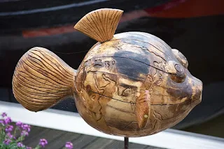 Puffer fish wood art.