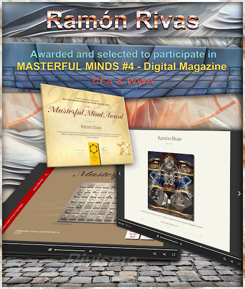 Composición realizada con el Certificado Mente Maestra 4 y la obra premiada  de Ramón Rivas " Expo-Park Experiential Art " en la pantalla digital