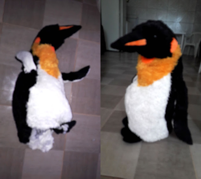 Pinguim de pelúcia - antes e depois