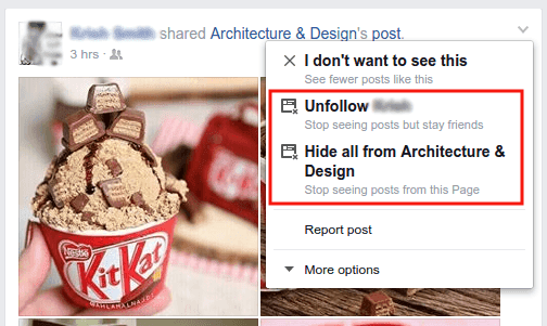 unfollow friend or hide posts