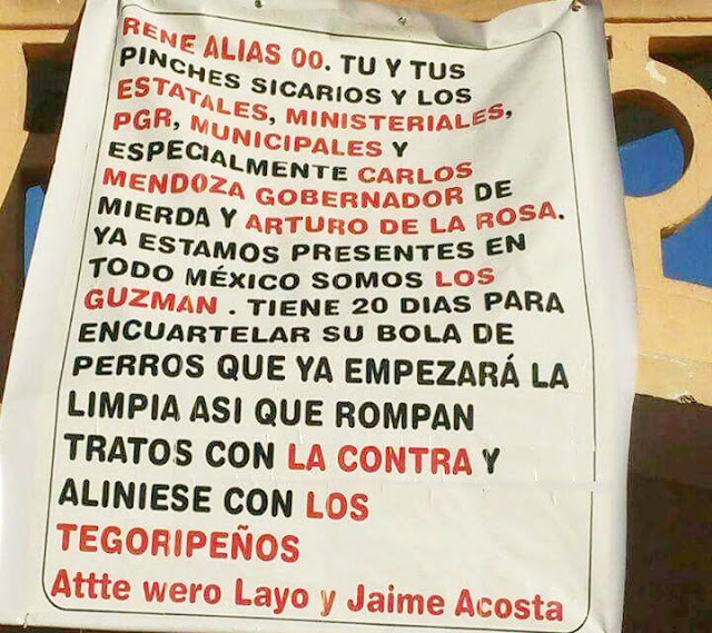 Somos "Los Guzmán" ya estamos en todo México tienen 20 días para para encuartelar  a tu bola de perros en narcomanta amenazan a "El Rene 00" en BCS