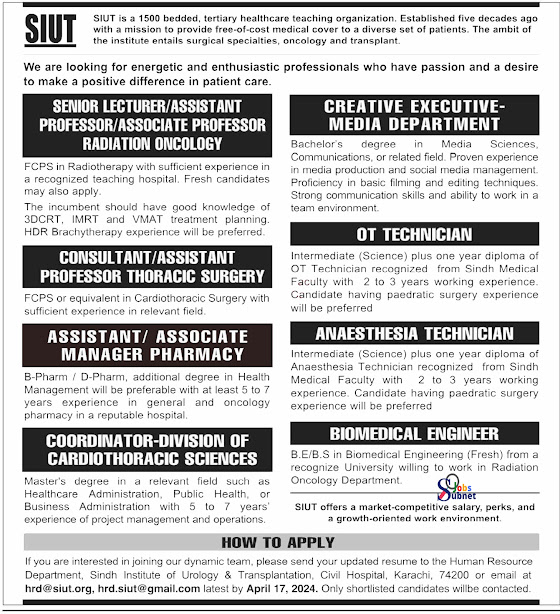 Situation Vacant At Sindh Institute Of Urology SIUT 2024