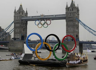 Olympic symbol moving with london bridge in the background