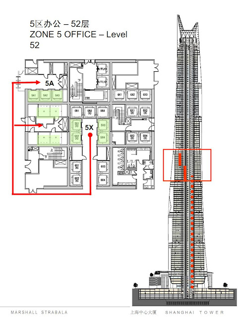 Elevator system in zone 5 in Shanghai Tower