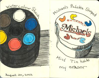 Watecolour Stack and Kneaded Eraser Container -  Pen and Ink with Watercolour by Ana Tirolese ©2012