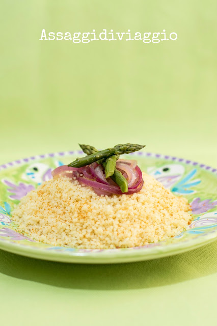 Cous cous con asparagi, cipolle e bottarga di muggine