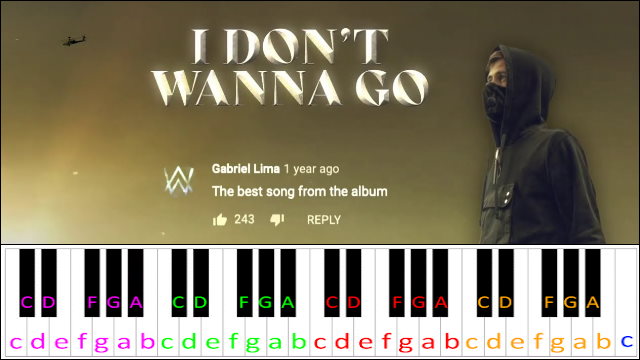I Don't Wanna Go by Alan Walker Piano / Keyboard Easy Letter Notes for Beginners