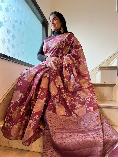 Opinion pink Chanderi silk saree with digital print