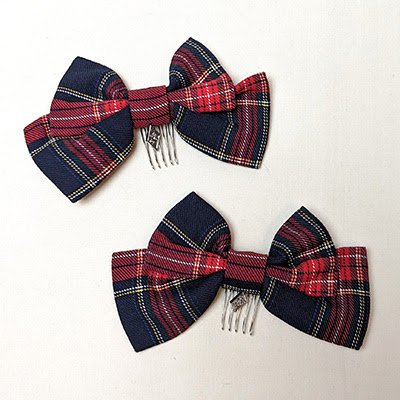 Metamorphose Tartan Check Ribbon Hair Combs (2014) Navy