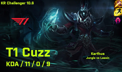 T1 Cuzz Karthus JG vs TES Karsa Leesin - KR Challenger 10.6