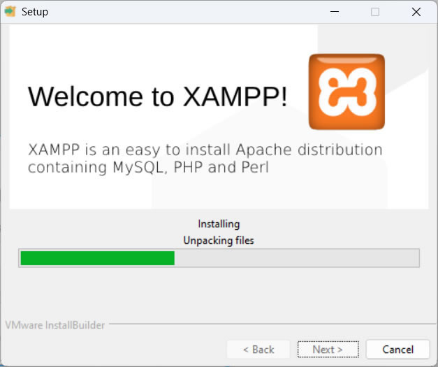 xampp installation in progress unpacking files