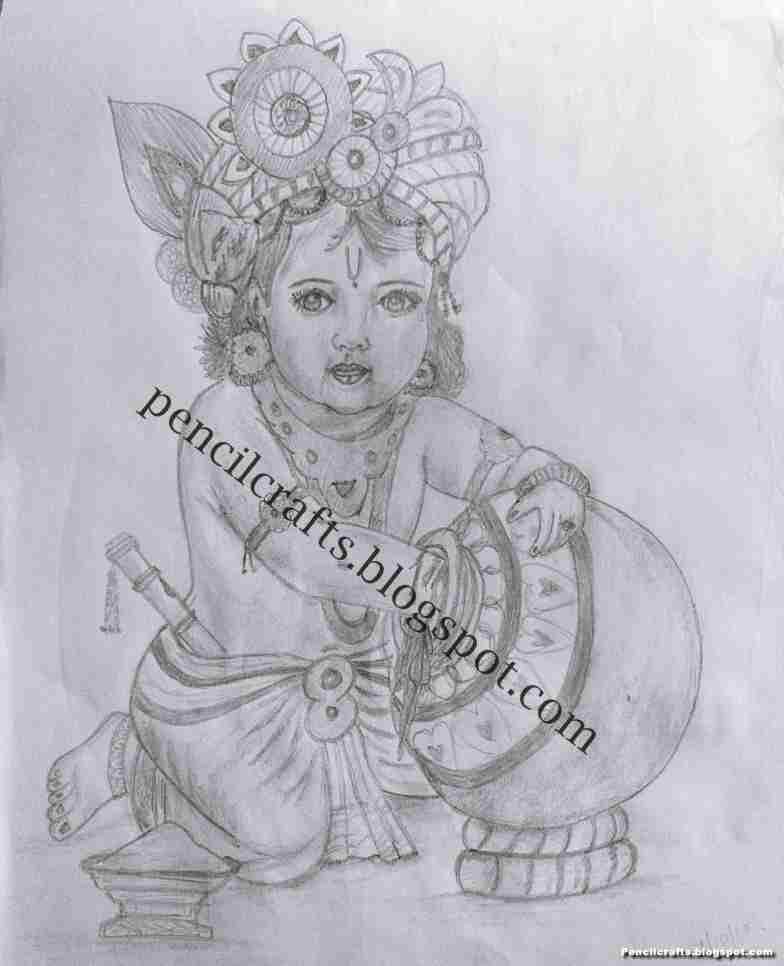 Easy and Simple Beautiful Pencil Drawings of Krishna