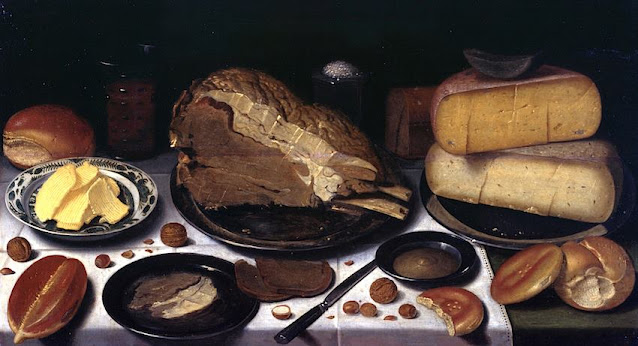 Floris Gerritsz van Schooten (1585-1656) Nature morte avec rôti et fromage Collection privée