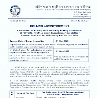 RAIPUR AIIMS NEW VACANCY 2023 | रायपुर एम्स में 116 पदों की संविदा भर्ती के लिए आवेदन, ऑनलाइन करें आवेदन