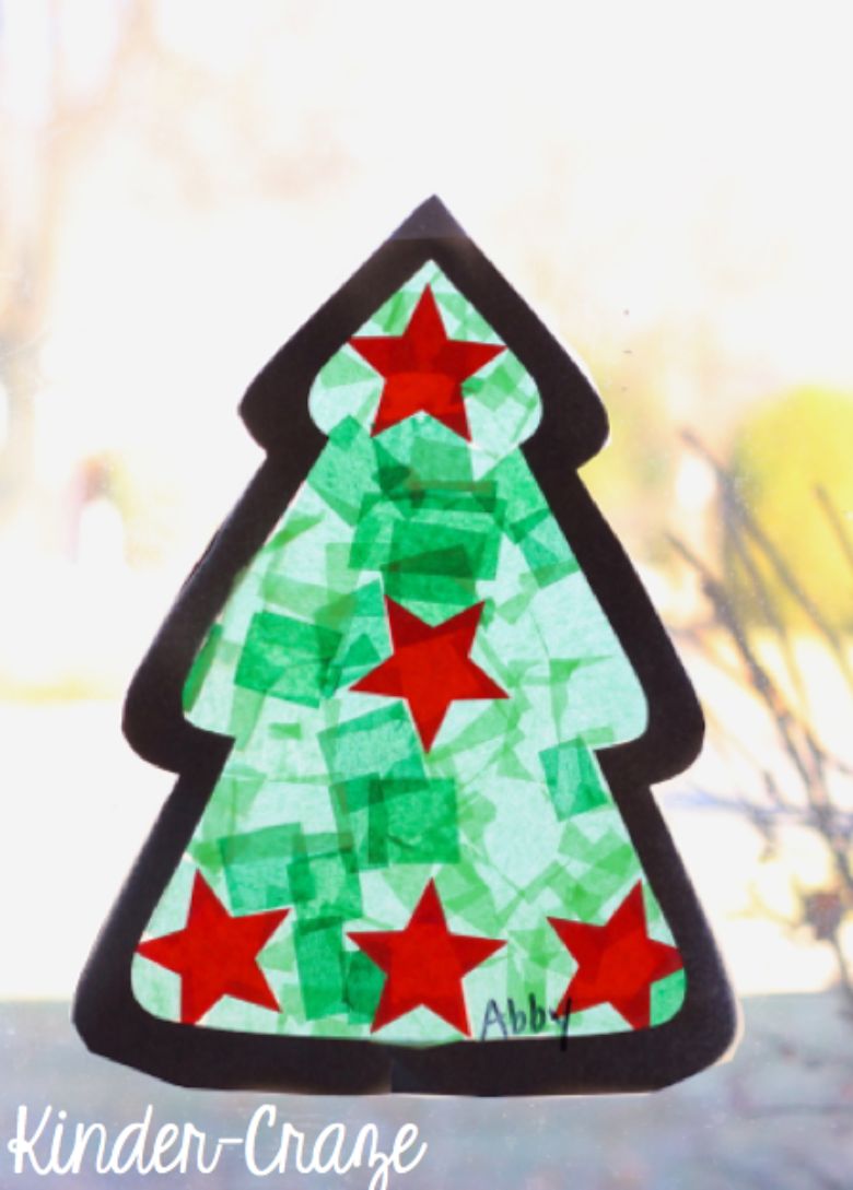 Christmas tree suncatcher craft for kids