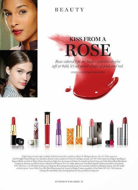  A Kiss From A Rose, rose-colored lips a big Spring trend feature in Evanston Magazine by Jessica Moazami