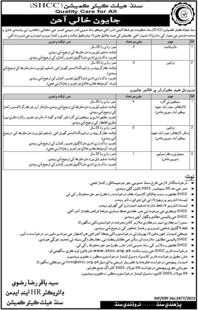 Sindh Healthcare Commission SHCC jobs 2023