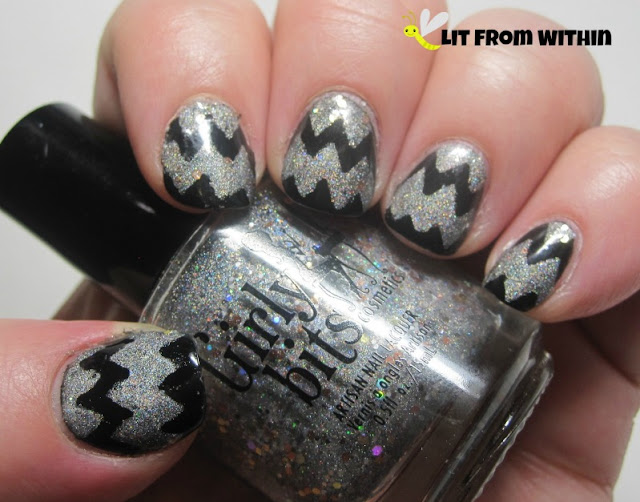 chevron nail art with Girly Bits Push It, and Revlon Black Magic.