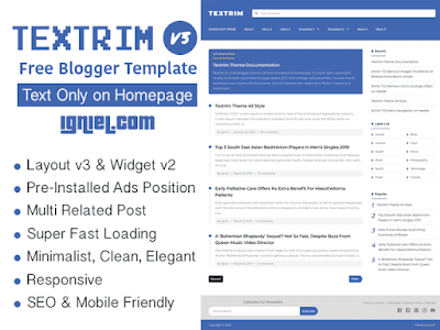  Kali ini saya akan membagikan sebuah template karya mba Igniel yaitu  [free] Textrim V3 Template Blogger Redesign Igniel Terbaru - Free Download