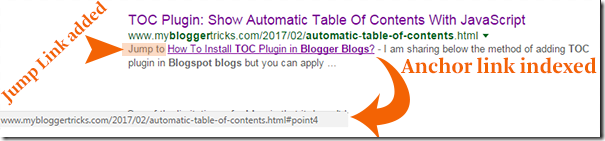  Table of contents anchor links indexed by Google