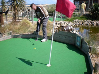 Richard Gottfried playing the Smugglers Cove Adventure Golf course in South Shields, Tyneside