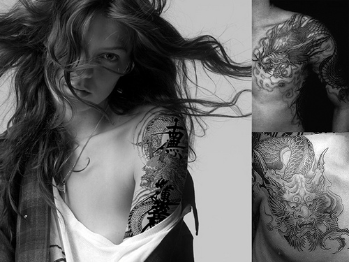 Here is sexy girl with Japanese tattoos in her hand very bautiful design 
