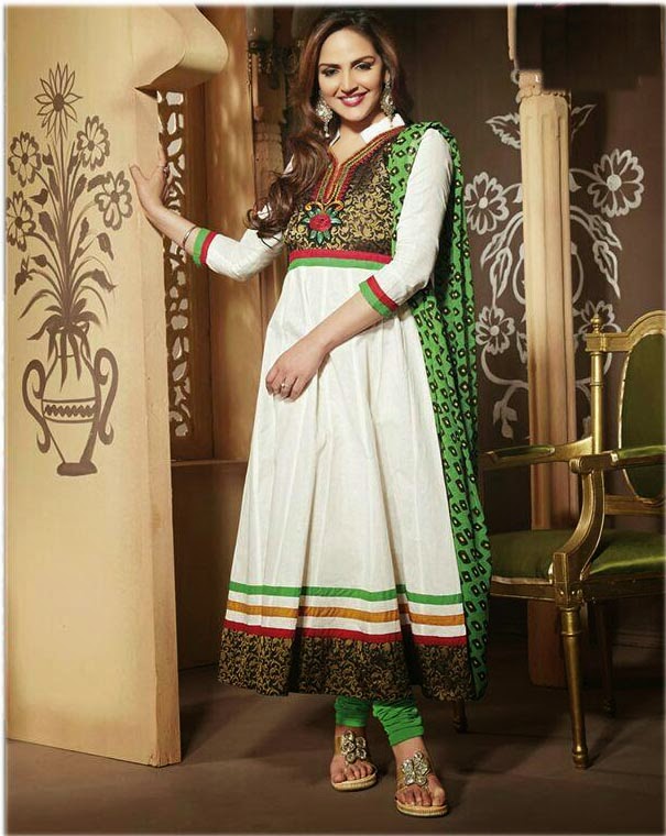 White And Green Esha Deol Anarkali Suit