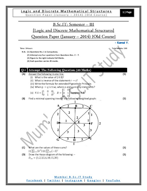 [Question Paper] Logic, Discrete Mathematical Structures (Old Course) [January – 2014] [Page 1]