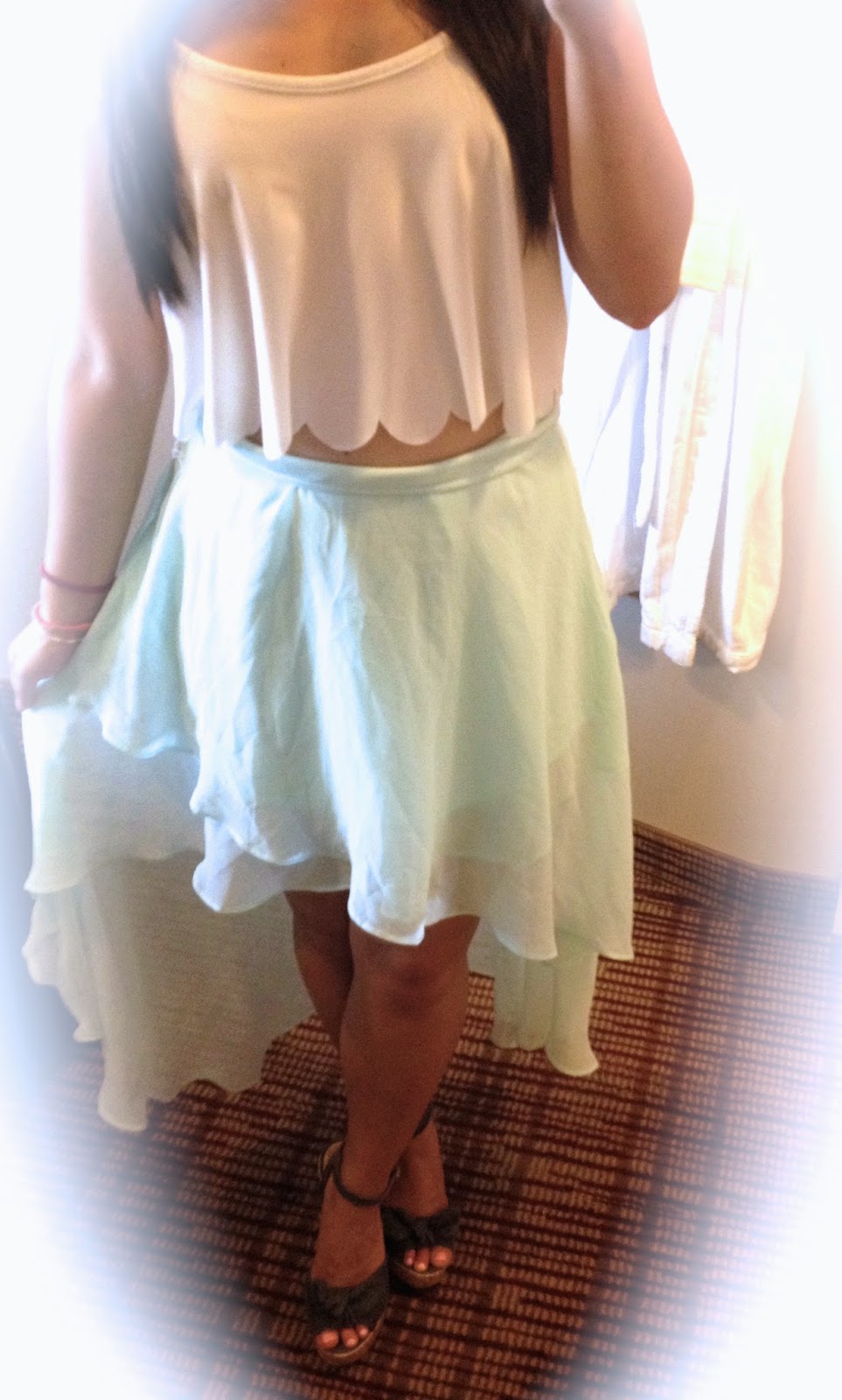 High Low Mint Skirt andBow Denim Wedges (lifeasapetite)