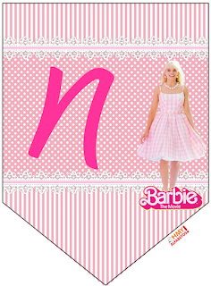 Barbie la Película: Banderines Rosa con Lunares Blancos para Descargar Gratis. Con Números. Barbie the Movie: Pink with Polka Dots Bunting for Free Download. With Numbers.