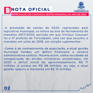 NOTA OFICIAL - Sobre a reprovação de contas do ano de 2020