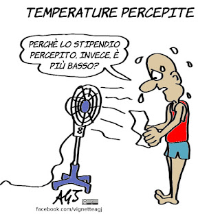 caldo, caronte, temperature percepite, stipendi, costo della vita, lavoro, vignetta, satira