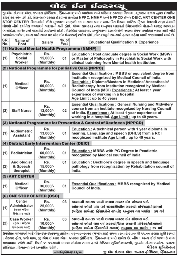 GMERS General Hospital Himatnagar Recruitment 2019