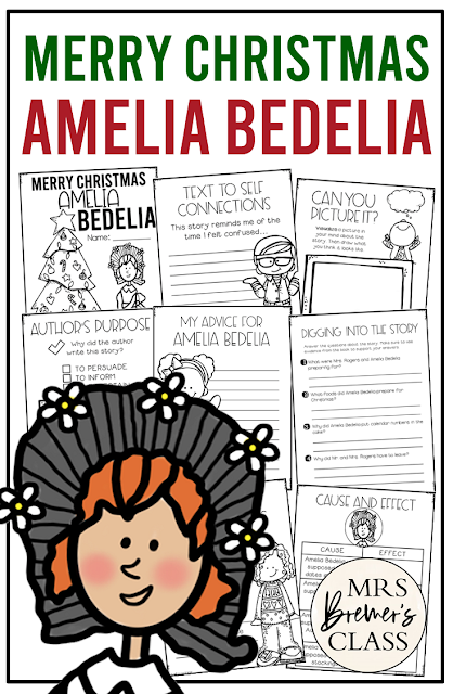 Merry Christmas Amelia Bedelia book activities unit with literacy printables and reading companion activities for First Grade and Second Grade