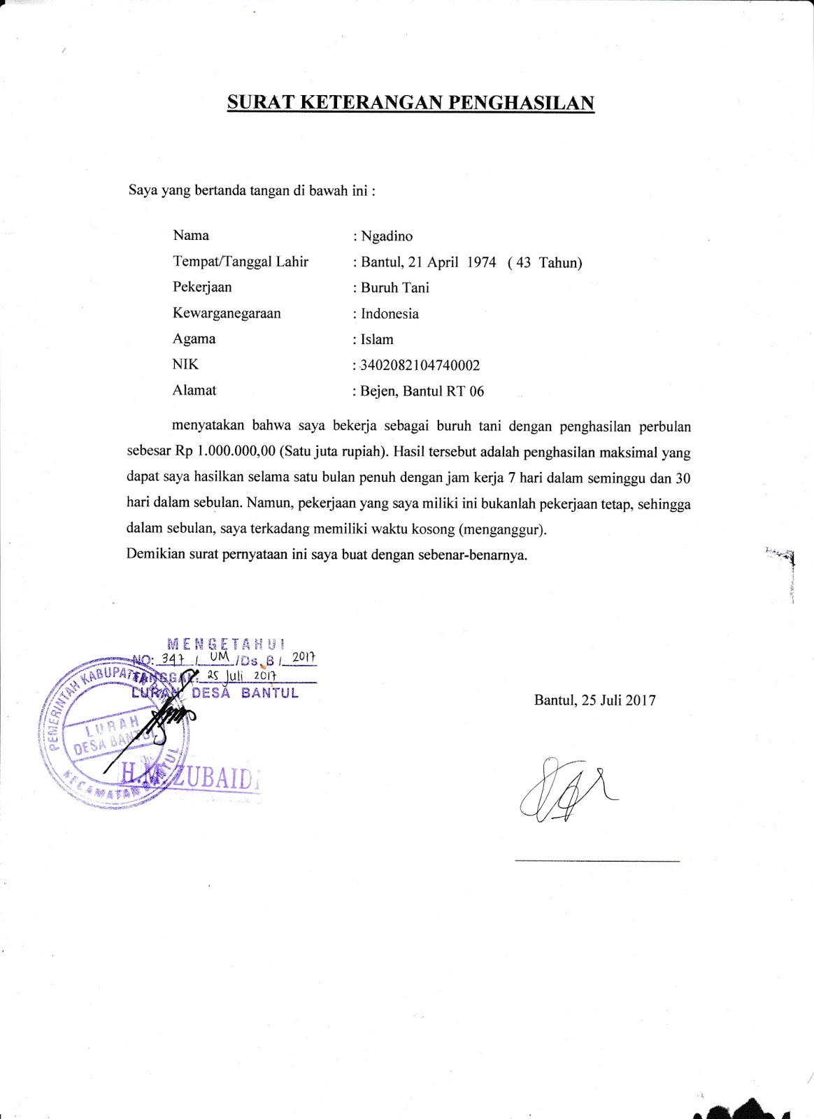 Contoh Surat Pengesahan Pendapatan Bagi Petani